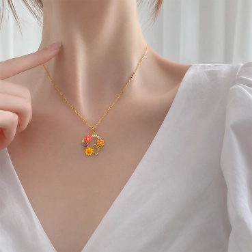 Gold-Plated Floral Wreath Pendant Necklace